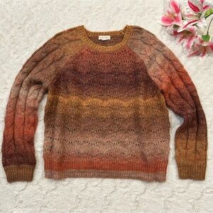 Knox Rose - Fall Colors Ombré Mixed Texture Cable Knit Open Weave Chunky Sweater